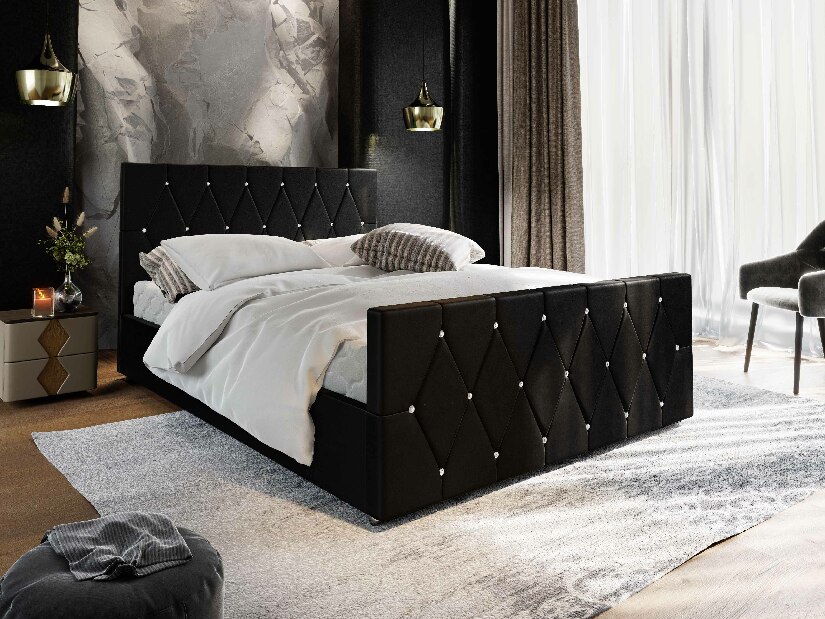 Manželská postel 140 cm Illa (černá) (s roštem a úložným prostorem)
