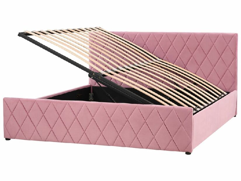 Manželská postel 180 cm Rhett (růžová) (s roštem a úložným prostorem)