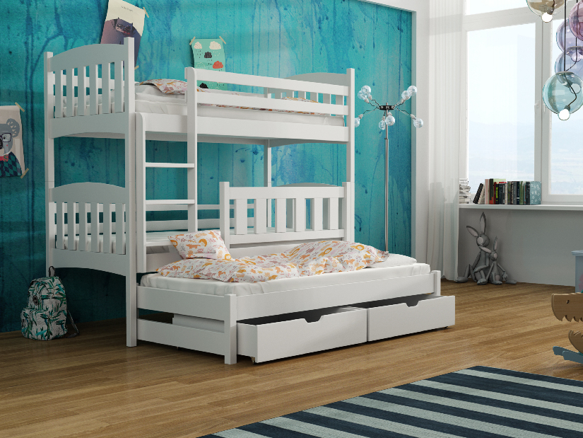 Dětská postel 90 cm ANJA (s roštem a úl. prostorem) (bílá)