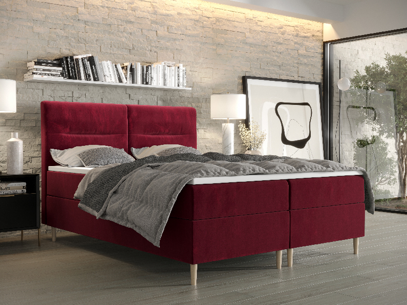 Manželská postel Boxspring 160 cm Saruta (bordó) (s matrací a úložným prostorem)