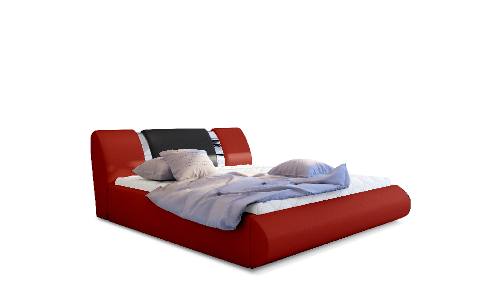 Manželská postel 160 cm Fabio (červená + černá) (s roštem a úl. prostorem)