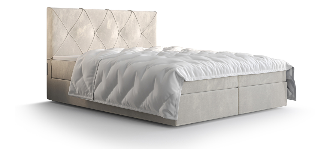 Manželská postel Boxspring 140 cm Athena (béžová) (s matrací a úložným prostorem)