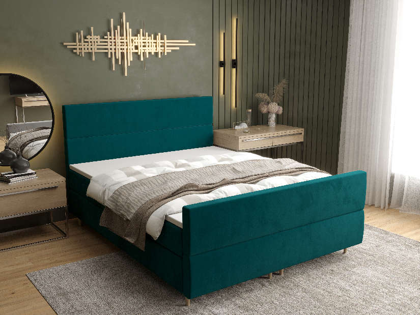 Manželská postel Boxspring 180 cm Flu plus (tmavě zelená) (s matrací a úložným prostorem)