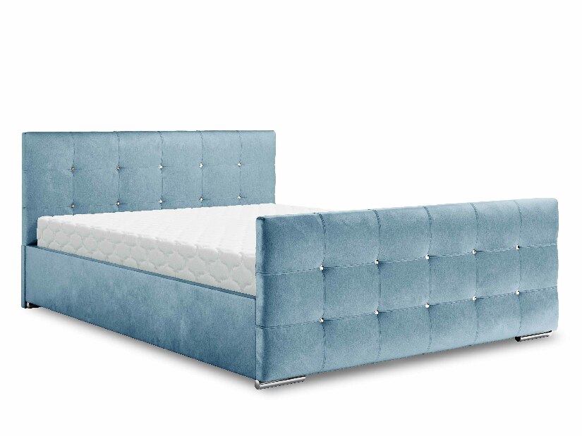 Manželská postel 140 cm Darrin (modrá) (s roštem a úložným prostorem)