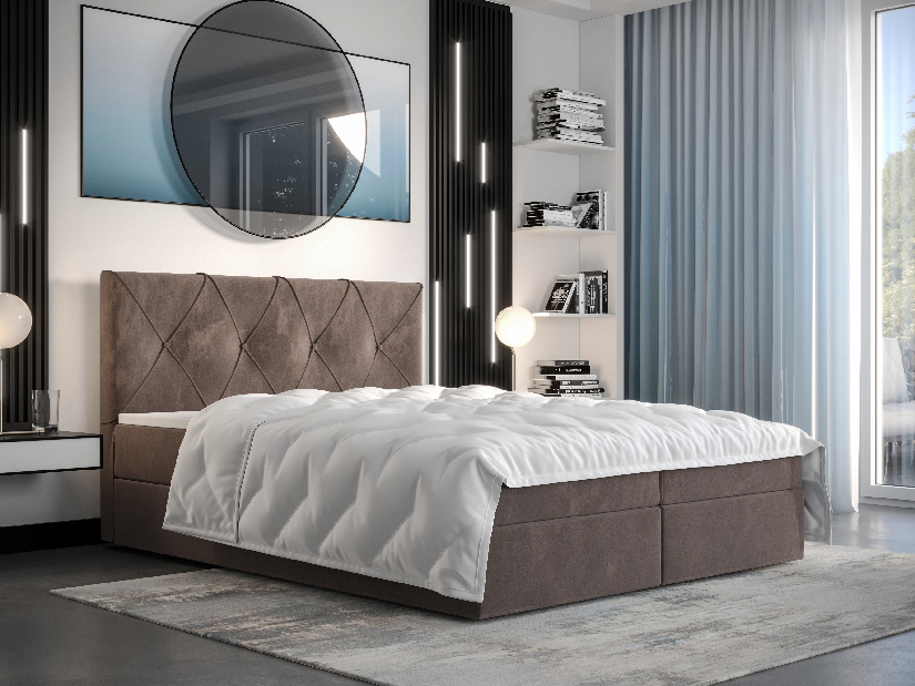 Manželská postel Boxspring 180 cm Athena Comfort (hnědá) (s matrací a úložným prostorem)