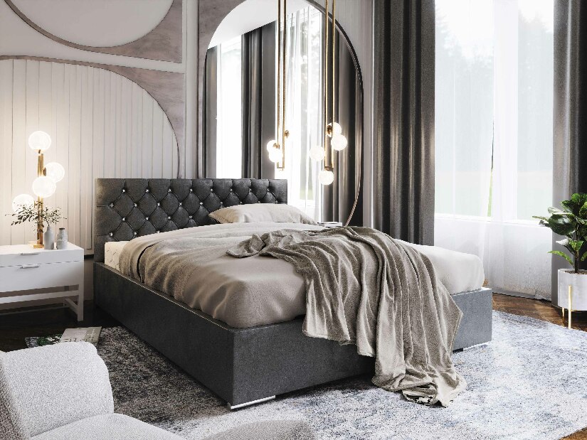 Manželská postel 140 cm Kerry (tmavě šedá) (s roštem a úložným prostorem)