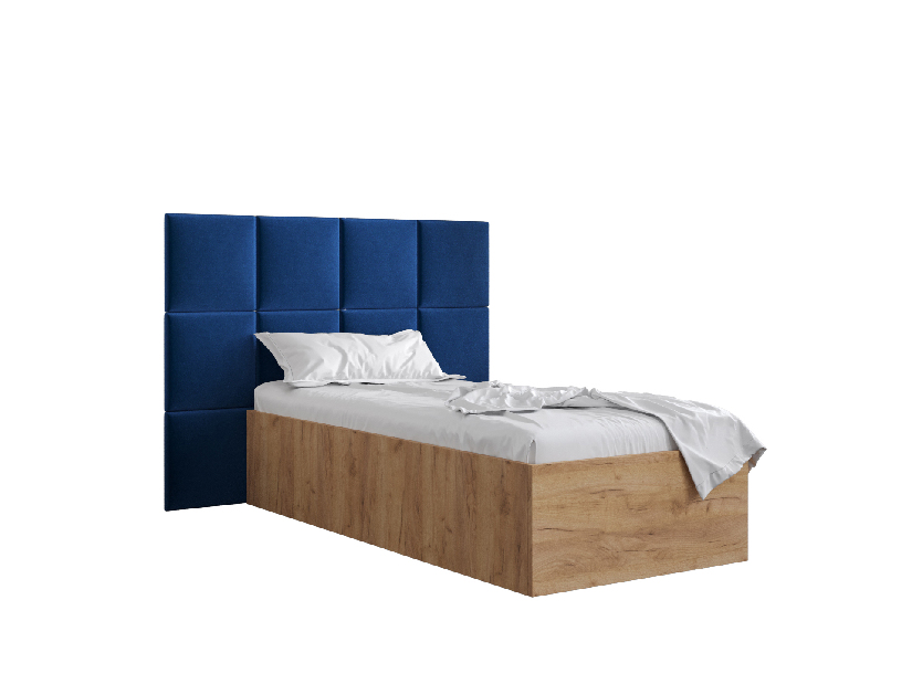 Jednolůžková postel s čalouněným čelem 90 cm Brittany 4 (dub craft zlatý + modrá) (s roštem)