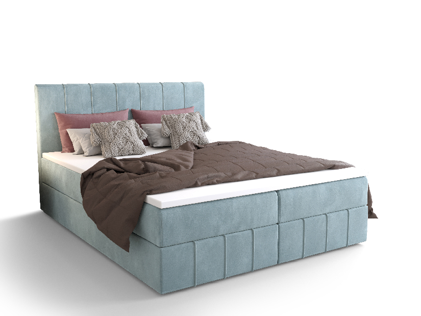 Manželská postel Boxspring 140 cm Barack (šedomodrá) (s matrací a úložným prostorem)