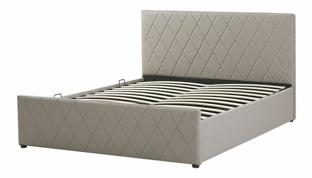 Manželská postel 160 cm ROFARIO (šedá) (umělá kůže) (s roštem a úl. prostorem)