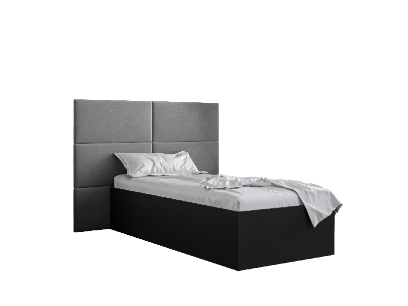 Jednolůžková postel s čalouněným čelem 90 cm Brittany 2 (černá matná + šedá) (s roštem)