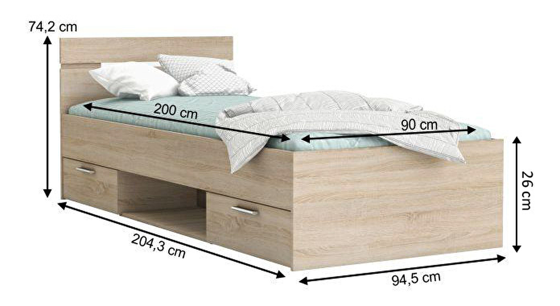 Jednolůžková postel 90 cm Myriam (dub sonoma)