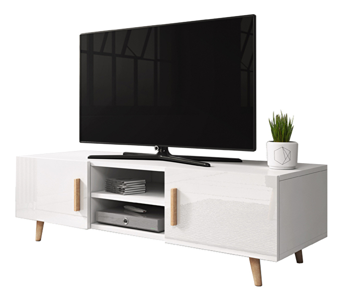 TV stolek/skříňka Santos 2 (bílý lesk + bílá matná)
