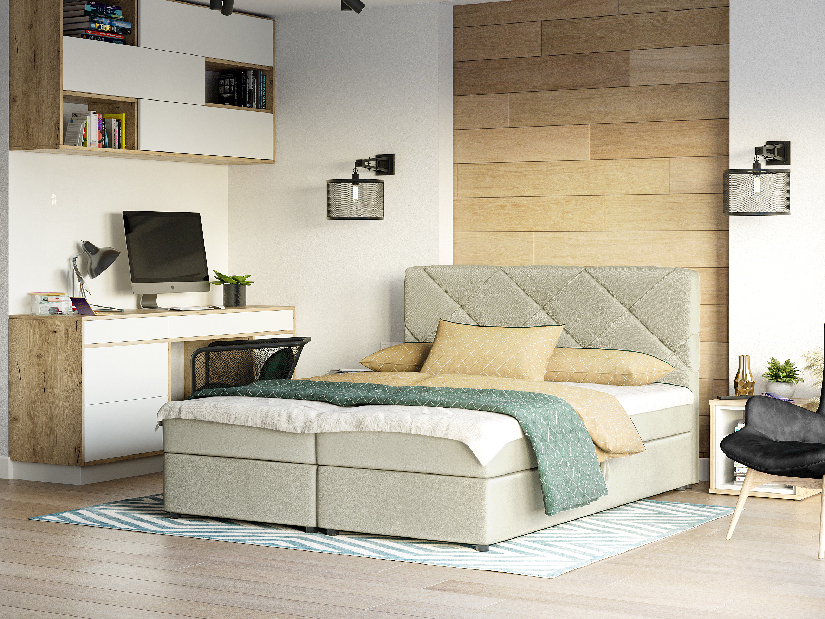 Kontinentální postel 160x200 cm Karum Comfort (béžová) (s roštem a matrací)