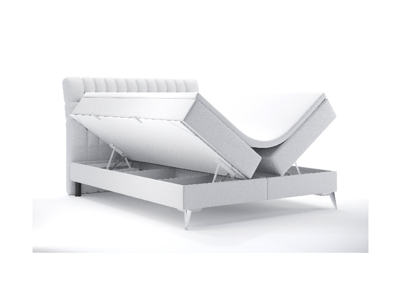 Manželská postel Boxspring 180 cm Molera (bílá ekokůže) (s úložným prostorem)