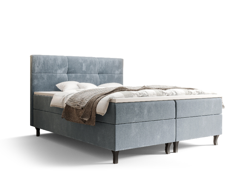 Manželská postel Boxspring 160 cm Lumba Comfort (světlomodrá) (s matrací a úložným prostorem)