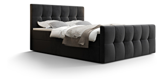 Manželská posteľ  Boxspring 140 cm Macheta (čierna) (s matracom a úložným priestorom)