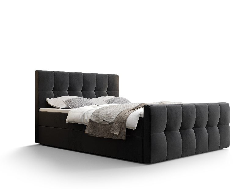 Manželská posteľ Boxspring 180 cm Macheta (čierna) (s matracom a úložným priestorom)