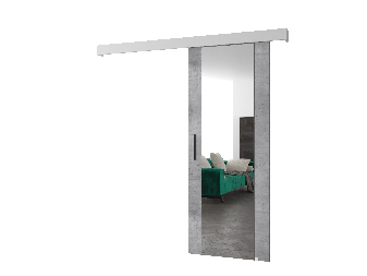 Posuvné dveře 90 cm Sharlene II (beton světlý + bílá matná + černá) (se zrcadlem)
