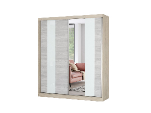 Šatní skříň Mebur 32 180 (dub sonoma + kathult + bílé sklo + zrcadlo)