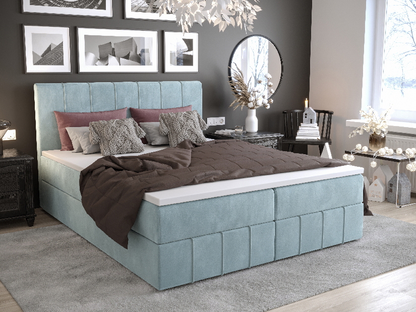 Manželská postel Boxspring 180 cm Barack (šedomodrá) (s matrací a úložným prostorem)