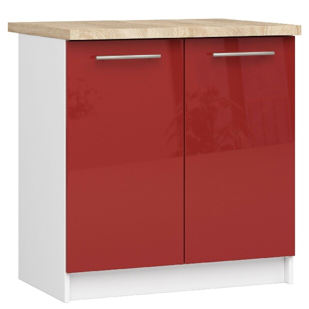 Dolní kuchyňská skříňka Ozara S80 2D (bílá + červený lesk)