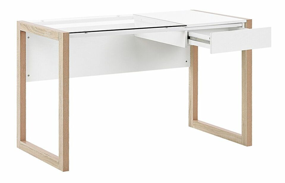 PC stolek JANAS (světlé dřevo + bílá)