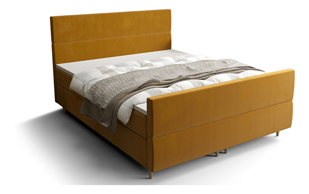 Manželská postel Boxspring 180 cm Flu Plus Comfort (zlatá) (s matrací a úložným prostorem)