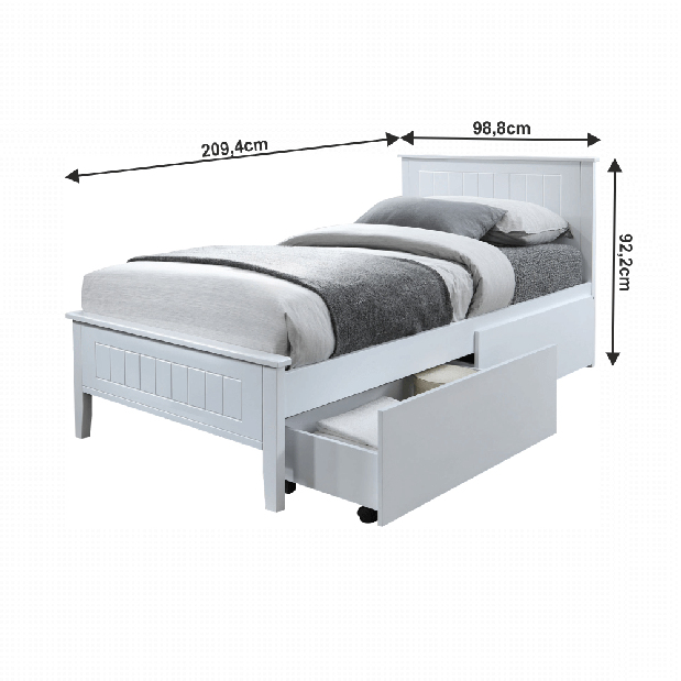Jednolůžková postel 90 cm Minea (bílá) (s roštem)