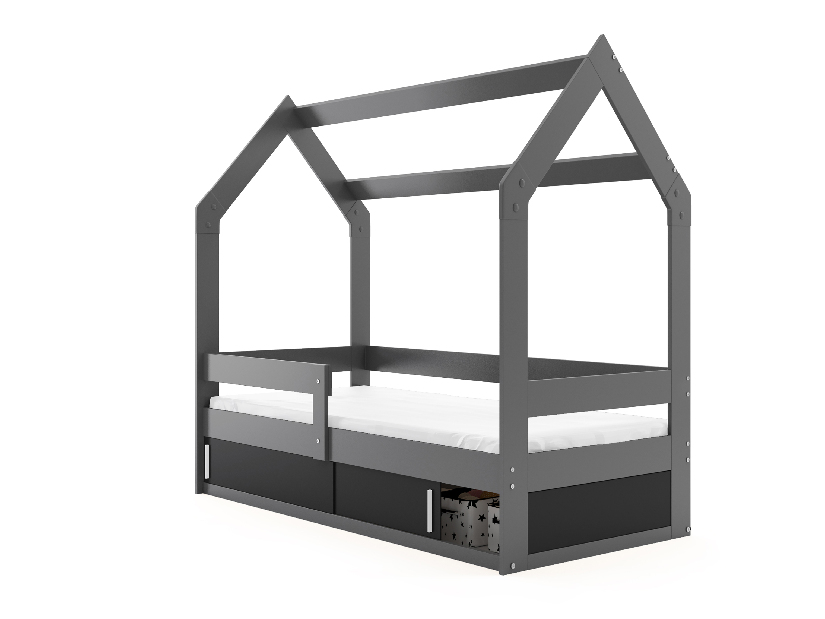 Dětská postel 80 cm Dormo (grafit + černá) (s roštem, matrací a úl. prostorem)