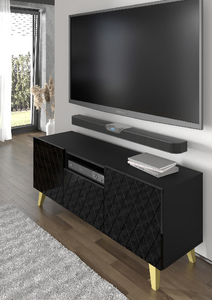 TV stolek/skříňka Dintanna 145 (černá + lesk černý)