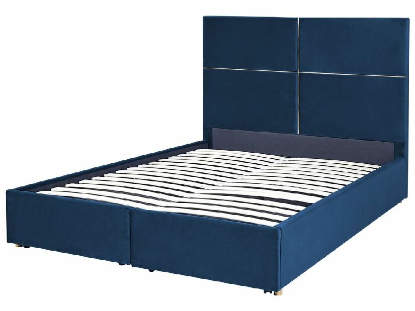 Manželská postel 140 cm Vissarion (modrá) (s roštem a úložným prostorem)