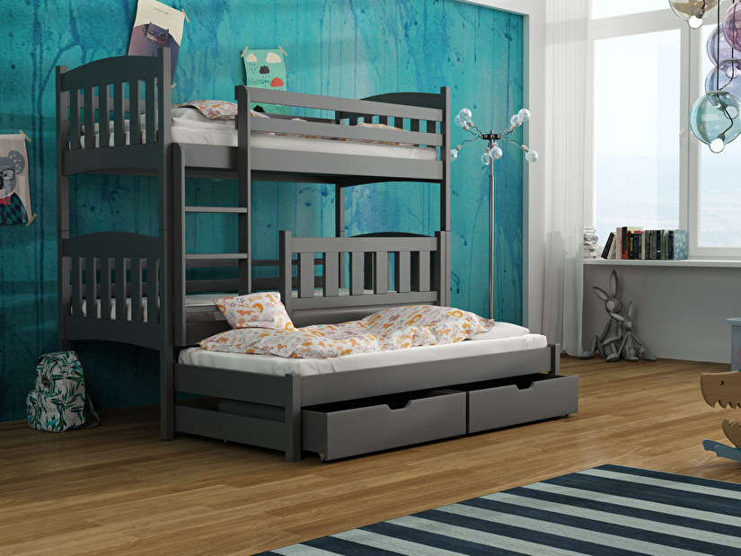Dětská postel 80 cm ANJA (s roštem a úl. prostorem) (grafit)