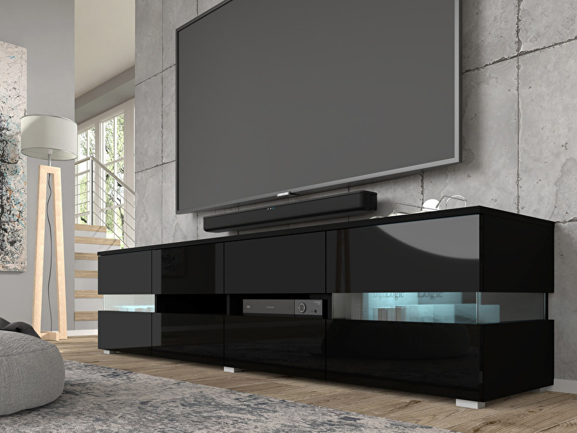 TV stolek/skříňka Vaimo (matná černá + lesklá černá) (s osvětlením)