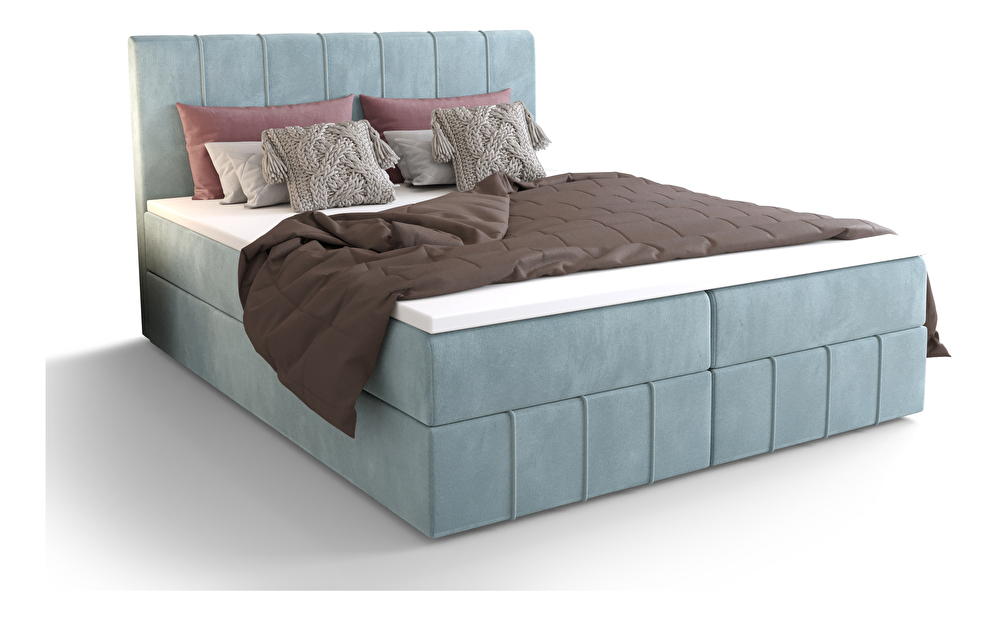 Manželská postel Boxspring 140 cm Barack Comfort (šedomodrá) (s matrací a úložným prostorem)