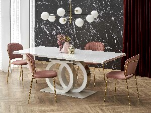 Rozkládací jídelní stůl 160-200 cm Gabriel (bílá + zlatá) (pro 6 8 osob)