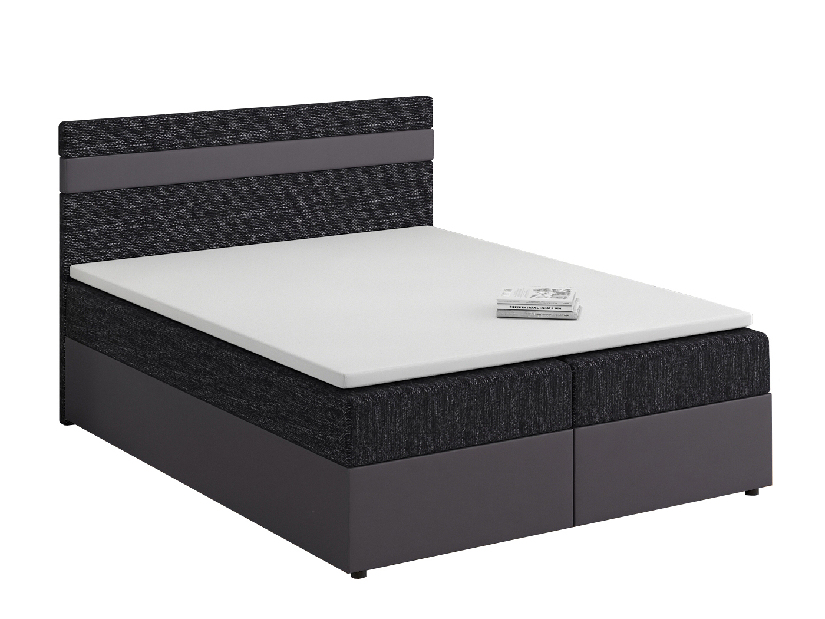 Kontinentální postel 160x200 cm Mimosa (melírovaná černá + tmavě šedá) (s roštem a matrací)