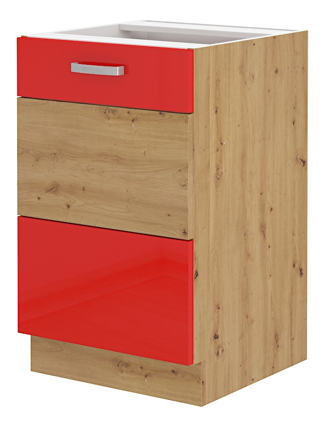 Dolní kuchyňská skříňka Arryn 50 D ZL 1F BB (dub artisan + lesk červený)