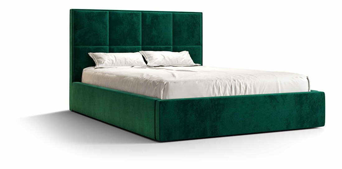 Manželská postel 140 cm Gino (tmavě zelená) (s roštem a úložným prostorem)