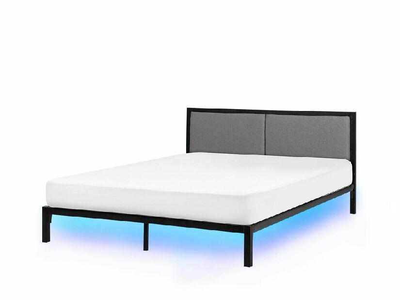 Manželská postel 160 cm CAMAR (kov) (černá) (s LED osvětlením) (s roštem)
