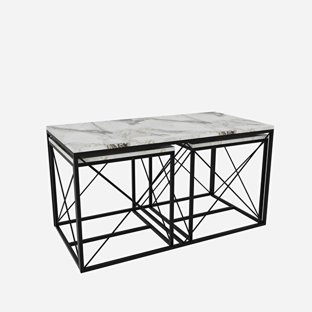 Konferenční stolek Set Dolphie (Bílý mramor + Černá)