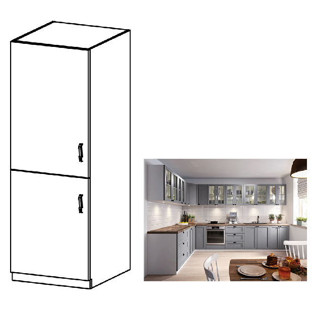 Kuchyňská skříňka na vestavnou ledničku D60ZL Lanaya (bílá + šedá matná) (L)