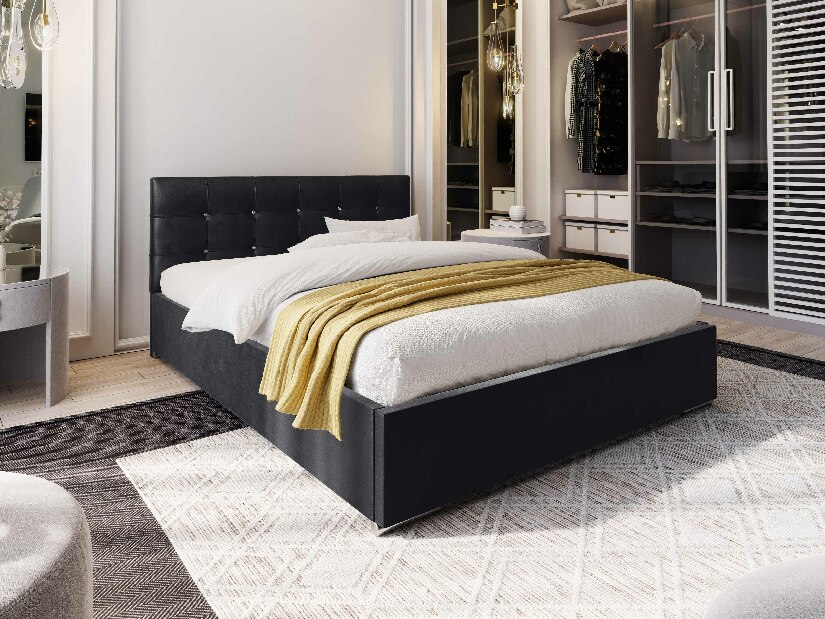 Manželská postel 160 cm Lonnie (černá) (s roštem a úložným prostorem)