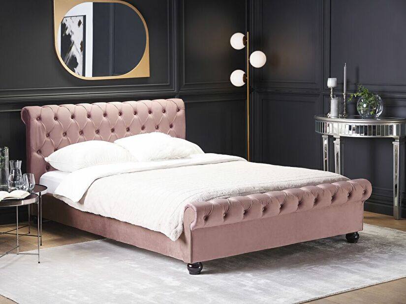 Manželská postel 140 cm ARCHON (s roštem) (růžová)