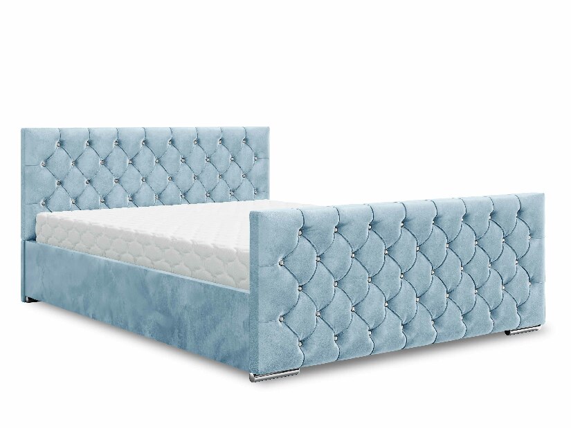 Manželská postel 140 cm Quintin (modrá) (s roštem a úložným prostorem)