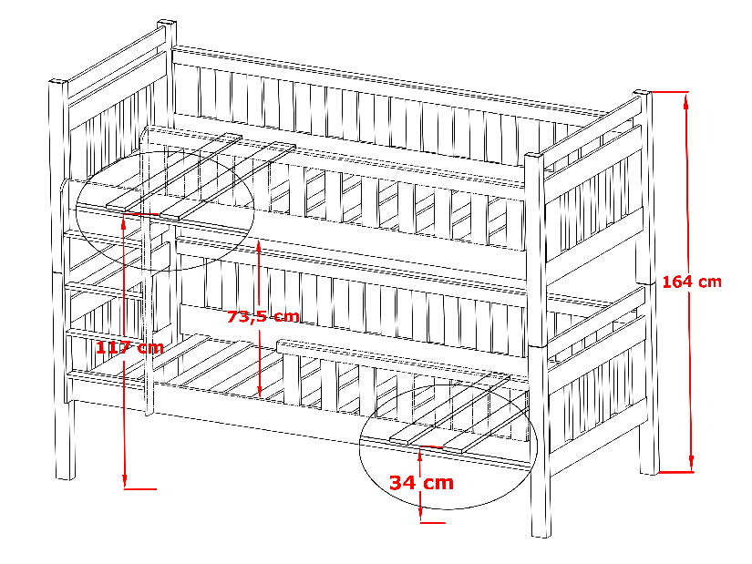Dětská postel 90 cm KARLA (s roštem a úl. prostorem) (buk)