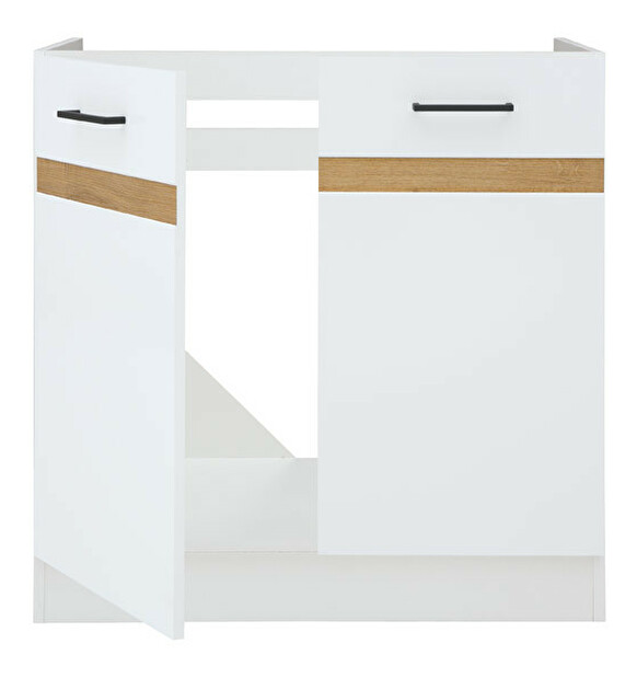 Spodní kuchyňská skříňka pod dřez BRW Junona line DK2D/80/82 (Bílá + Lesk bílý + Dub craft zlatý)
