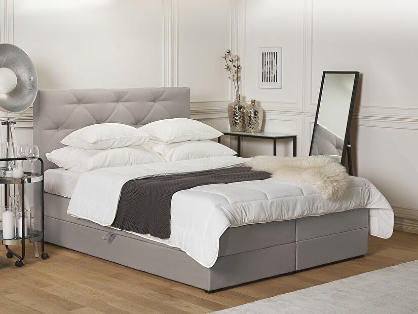 Kontinentální postel 180 cm MILADY (šedá) (s matrací a úložným prostorem)