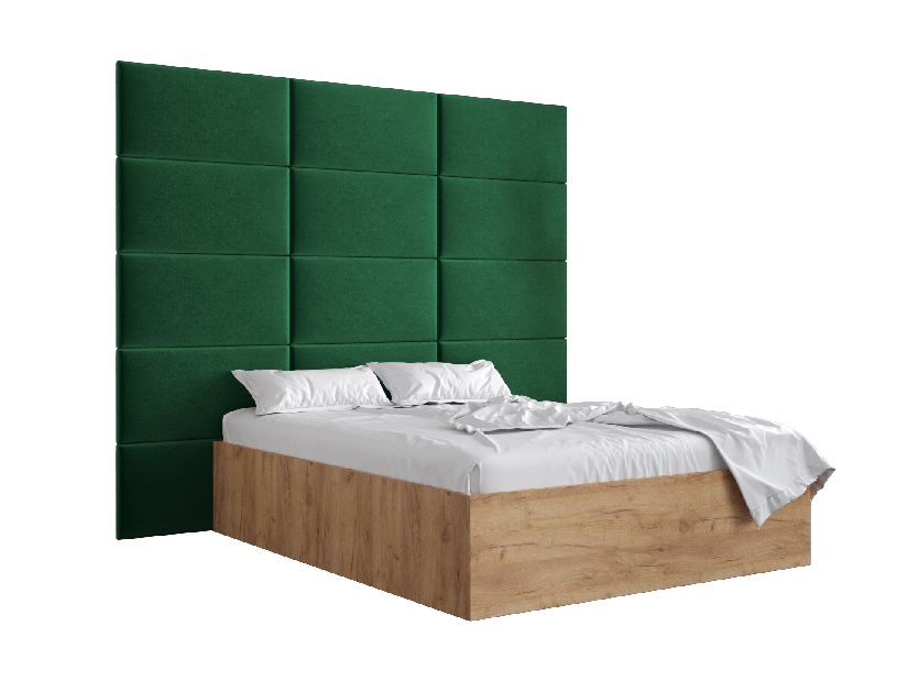 Manželská postel s čalouněným čelem 160 cm Brittany 1 (dub craft zlatý + zelená) (s roštem)