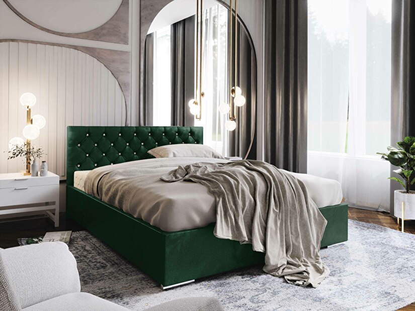 Manželská postel 180 cm Kerry (tmavě zelená) (s roštem a úložným prostorem)