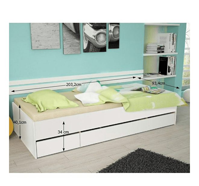 Jednolůžková postel 90 cm Matari (bílá + bílá)